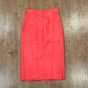 Vintage Fire Engine Red Leather Midi Skirt
